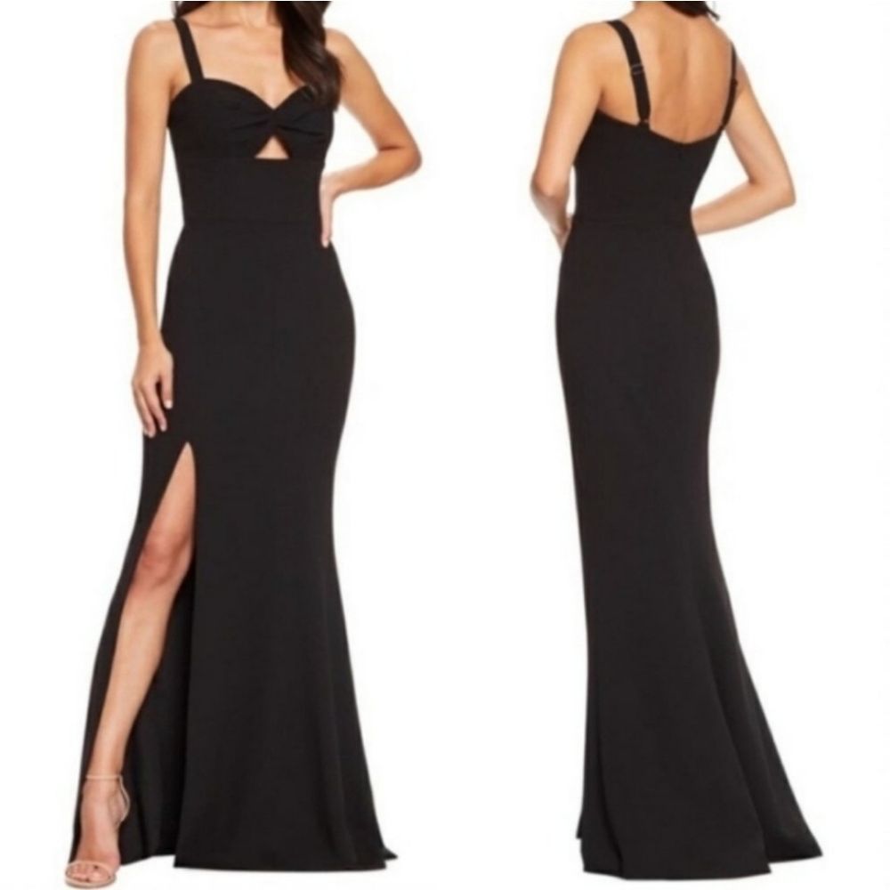 Dress the Population Brooke Front Twist Gown Sleeveless Black Medium